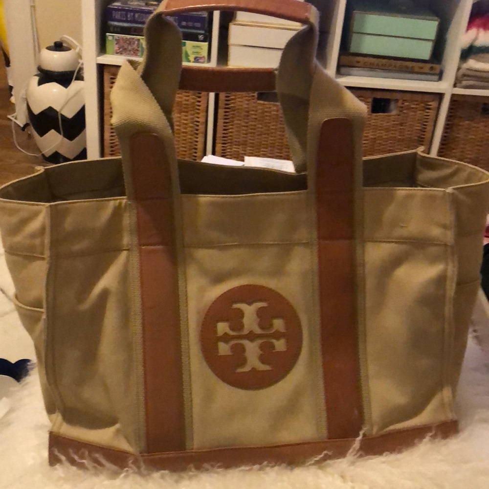 Tory Burch Tan tote with brown leather